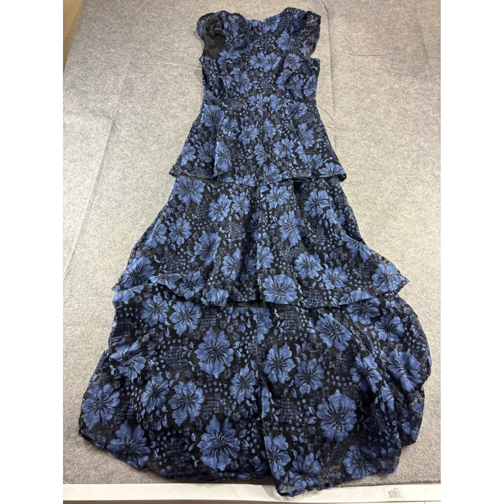 Lulus Blue Molinetto Floral Lace Tiered Maxi Dress V-Neck Formal Fairy Prom XS - Picture 3 of 7